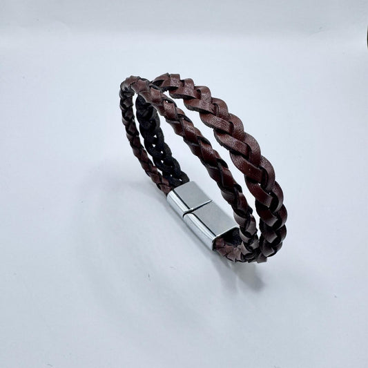 Double Strand Braided Leather - Brown with Magnetic Lock