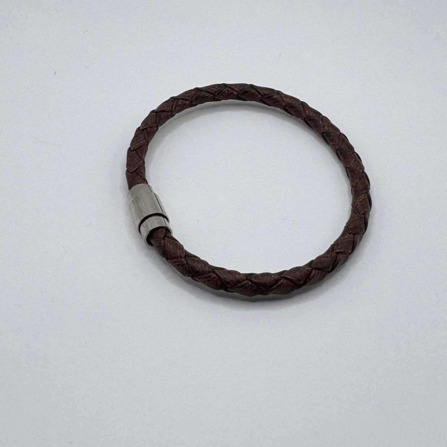 Handcrafted Leather Bracelet - Brown Leather with Stainless Steel Lock