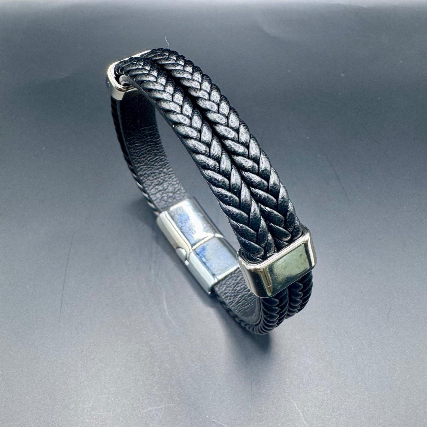 Double Strand Braided Leather Bracelet - Onyx Black