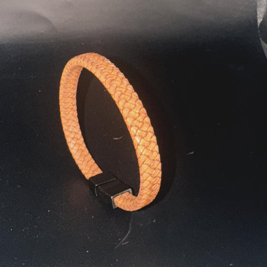Handcrafted Braided Leather Bracelet - Camel with Matte Black Magnetic Lock